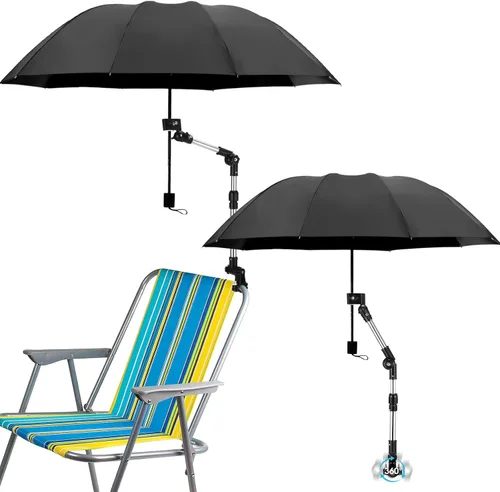 Vista 8 de Paraguas para silla de playa con abrazadera de 49.2 pulgadas, paraguas de golf ajustable de 360° con clip y soporte retráctil, parasol para camping