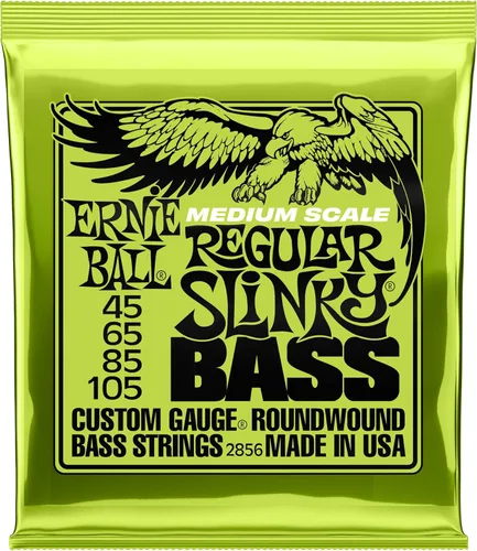 Ernie Ball Cuerdas de guitarra bajo de níquel Slinky regular a escala media, calibre 45-105 (P02856)