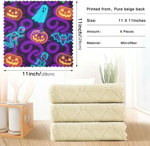 Vista 3 de Halloween Orange Pumpkin Robot Halloween Decorations Cute Dish Towels Terry Kitchen Funny Kitchen Tea Towels French Reusable Martillo para cocina