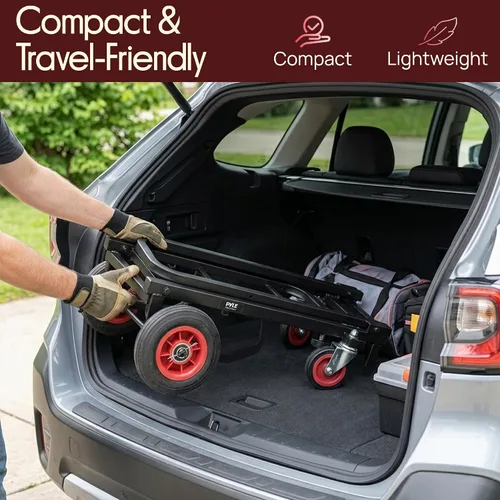 Vista 6 de Pyle Carro Multifuncional Profesional Ajustable - Compacto 8-en-1 Plegable Multifuncional, Plegable y Liviano, Carretilla/Dolly/Carro de Plataforma