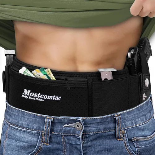 Vista 12 de Mostcomtac Funda de banda para el vientre para hombres y mujeres, funda de neopreno transpirable, cinturón táctico de múltiples bolsillos