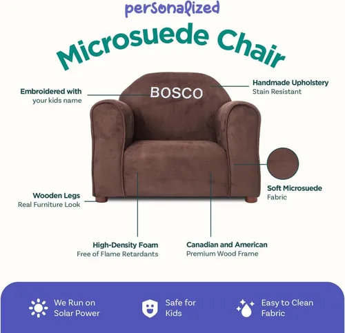 Vista 7 de Silla infantil personalizada, personaliza con nombre, tapicería de microgamuza suave, sillón bordado para niños, marco de madera resistente, fácil