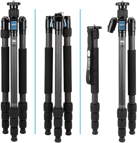 Vista 2 de Sirui W-1204 Trípode de fibra de carbono impermeable de 4 secciones, capacidad de 33.1 libras, altura máxima de 65 pulgadas, gris (6913)