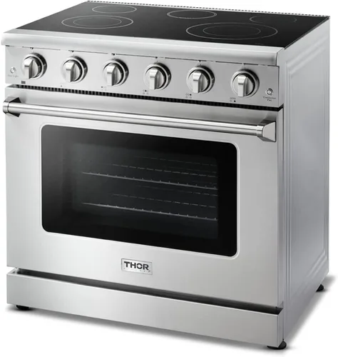 Vista 3 de THOR Kitchen Cocina eléctrica independiente de 36 pulgadas con horno de convección en acero inoxidable - Modelo HRE3601