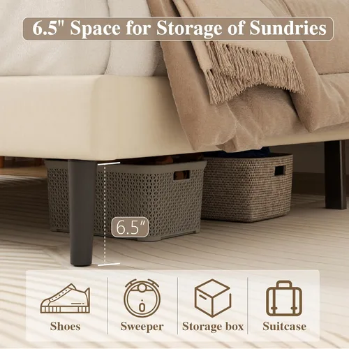 Vista 7 de CXVX Marco de cama tamaño completo con cabecera capitonada de diamante, cama plataforma tapizada en terciopelo y soporte de listones de madera, sin