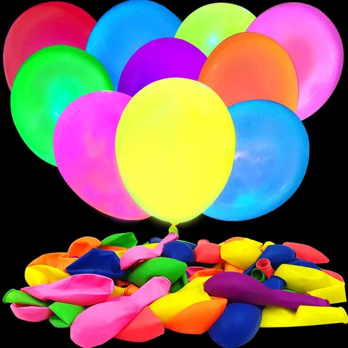 110 globos de neón UV que brillan en la oscuridad, suministros de fiesta de luz negra para fiesta brillante, helio, globos fluorescentes de neón de