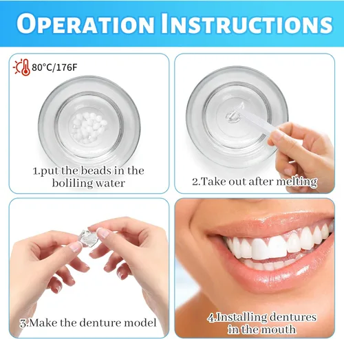 Vista 3 de Kit de reparación de dientes, kit de reemplazo de dientes falsos, cuentas moldeables de ajuste térmico para rellenar dientes faltantes y rotos