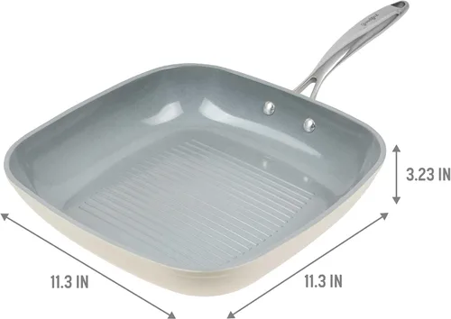 Vista 3 de Goodful Sartén antiadherente de cerámica de 11 pulgadas, ollas y sartenes aptas para lavavajillas, mango de acero inoxidable de agarre cómodo, Crema