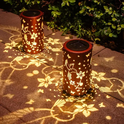 DIBIEECN Paquete de 2 faroles solares impermeables para exteriores, colibríes, jardinería, regalos de cumpleaños para mujeres, mamá, abuela, luces