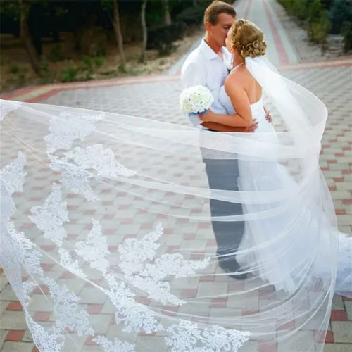 Vista 4 de CharmingBridal Velos de novia de 1 nivel para mujer, catedral, de encaje, largo, 118 pulgadas con peine
