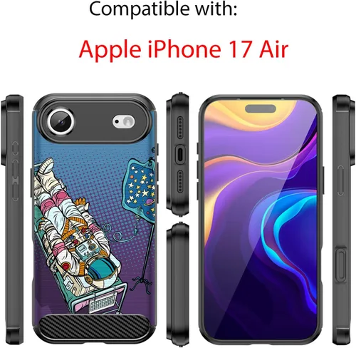 Vista 2 de CasesOnDeck Case Compatible with [Apple iPhone 17 Air/iPhone 17 Air Case] Pictorial Patterned TPU Design Case Flexible Slim and Elegant (Astronaut)
