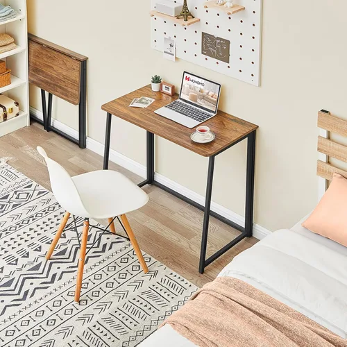 Vista 62 de WOHOMO Escritorio plegable de mármol sintético blanco, escritorio pequeño de 31.5 pulgadas para espacios pequeños con patas doradas, escritorio
