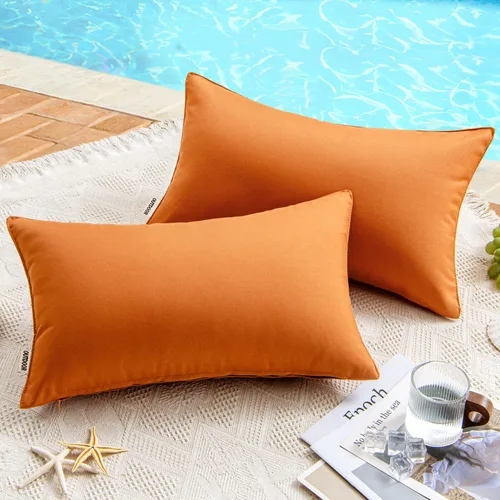 Vista 14 de MIULEE - Paquete de 2 fundas de cojín decorativas, impermeables; para usar en exteriores, jardín, patio, tienda de campaña, sofá, decoraciones