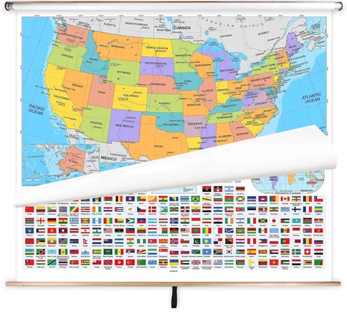 Vista 9 de BrightWay Educational - Juego de mapas desplegables para aulas primarias de Estados Unidos y del mundo [con paneles educativos] Mapas de pared