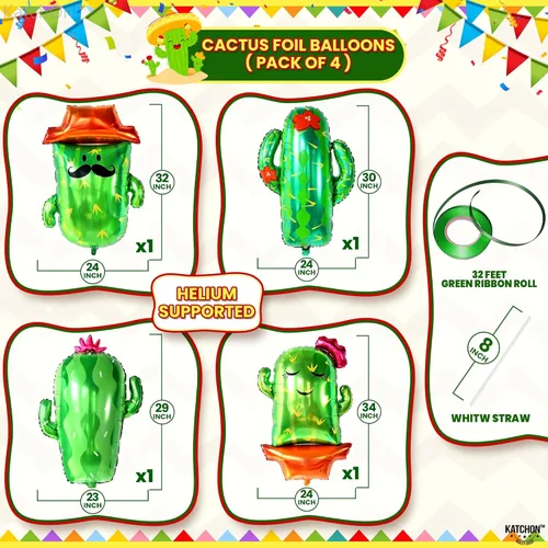 Vista 2 de KatchOn, Globos de cactus para decoración de fiesta de cactus, tamaño grande, 34 pulgadas, paquete de 4, globos del Cinco de Mayo, globo de fiesta