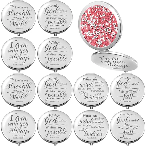 Vista 10 de Thyle 12 piezas de espejo compacto cristiano para mujeres, Día de la Madre, enfermera Semana de la Biblia, espejo a granel, maquillaje a mano
