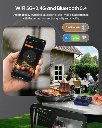 Vista 2 de Termómetro inalámbrico para carne con sondas dobles para asar y ahumar Termómetro Fitflavor Bluetooth WiFi para carne – Sonda inteligente