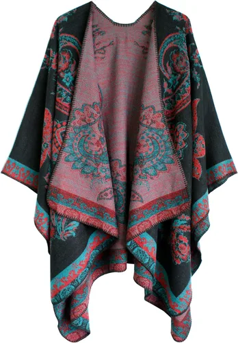 Vista 122 de Urban CoCo Poncho de colores para mujer, chal con frente abierto, color en bloques