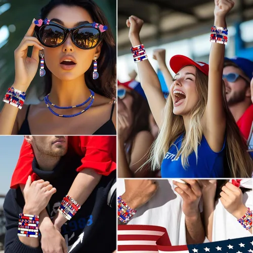 Vista 4 de 3600 cuentas de arcilla roja, blanca y azul, 10 hebras, para la fabricación de joyas, dijes de arcilla, cuentas de vinilo Heishi de 0.236 pulgadas