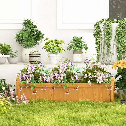 Vista 3 de Giantex Cama de jardín elevada, maceta de madera con agujeros de drenaje, caja rectangular para plantas, flores, hierbas, cultivo de frutas