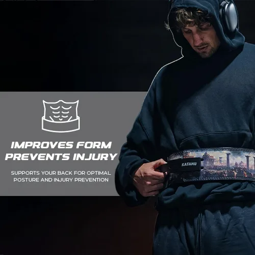 Vista 3 de Katamu Premium Leather Lever Weightlifting Belt – Secure Steel Lever, Powerlifting Support for Deadlifts, Squats & Heavy Lifts