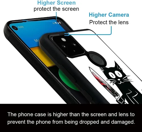 Vista 5 de CARLOCA Compatible with Google Pixel 5 Case,Angry Cat Knife What Pattern Ultra Protection Shockproof Soft Silicone TPU Non-Slip Back for Google