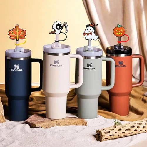 Vista 3 de 4 piezas de cubiertas de pajitas de Halloween - Cubierta de pajita espeluznante para vaso Stanley, accesorios de pajitas de silicona para vasos