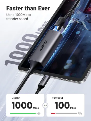 Vista 3 de UGREEN Adaptador USB C a Ethernet, 1000 Mbps, RJ45, sin controlador, compatible con Windows, MacOS, iPadOS, ChromeOS, Android, portátil, tableta