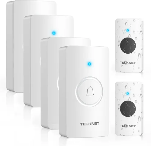 Vista 10 de TECKNET Timbre inalámbrico 1312FT, timbre de puerta impermeable IP67 para aulas, timbre de puerta alimentado por batería, 60 melodías, 5 niveles