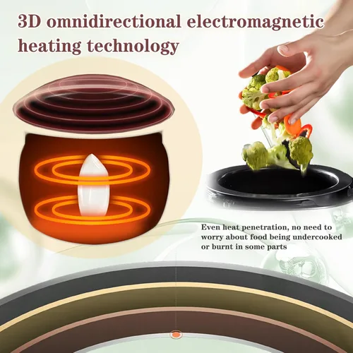Vista 5 de Procesador de alimentos comercial de 2000 W y cocina automática, olla de acero inoxidable de 6 L con rotación de 360° y calentamiento 3D, 3 modos