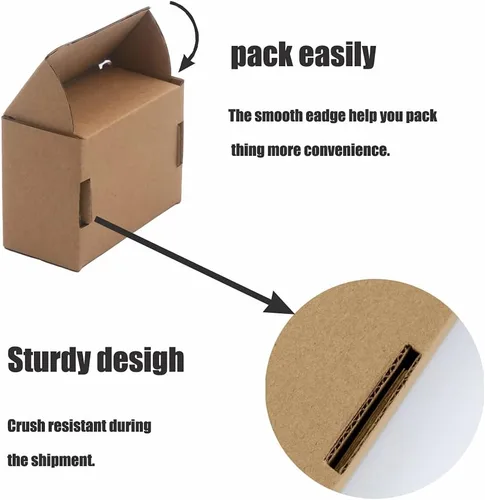 Vista 4 de Cajas de envío extra pequeñas de 3.1 x 1.5 x 2.5 pulgadas, cajas de cartón corrugado kraft marrón, reciclables y resistentes al aplastamiento