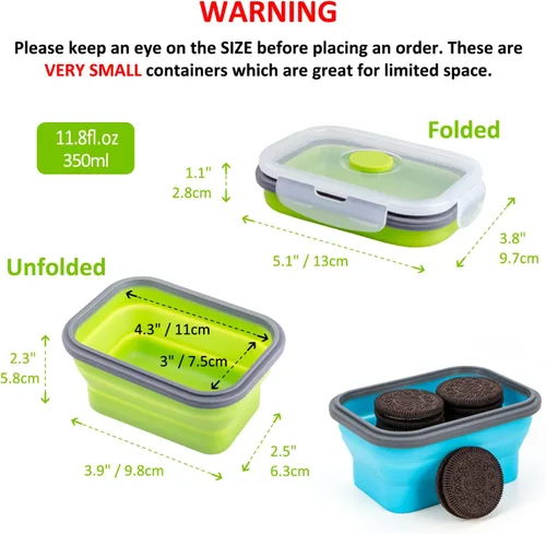 Vista 2 de Recipientes plegables de almacenamiento de alimentos con tapa hermética, 11.8 oz, juego de 4 recipientes pequeños de silicona apilables