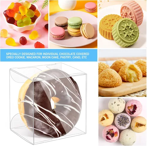 Vista 6 de Newbested Paquete de 100 cajas de plástico transparente para macarrones, dulces de chocolate transparente, bolas de malta, mini cajas de embalaje