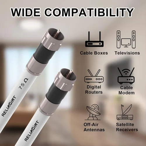 Vista 6 de Cable coaxial RG6 de 3 pies negro, cable coaxial de 75 Ohm con conector F y acoplador doble hembra F81, cable de extensión de antena de TV de alta