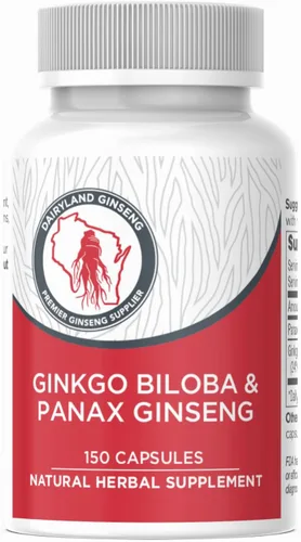 Dairyland Management Panax Ginseng + Gingko Biloba Cápsulas 150ct 1000 mg de Panax Ginseng, 60 mg de Gingko Biloba por porción