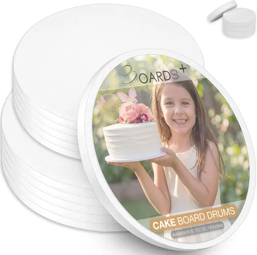 Vista 10 de BOARDS+ Sleek Cake Drum de 8, 10 y 12 pulgadas (3 tamaños, 10 unidades en total) Redondas de pastel de 1/2 pulgada de grosor Herramienta