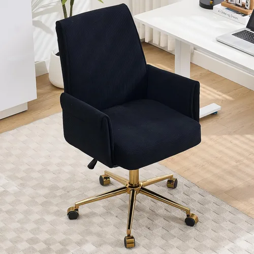 Vista 3 de Striped Velvet Office Chair, 360° Swivel Ergonomic Task Chair with High Back, Gold Base and Wheels, Height Adjustable Modern Accent Chair for Home