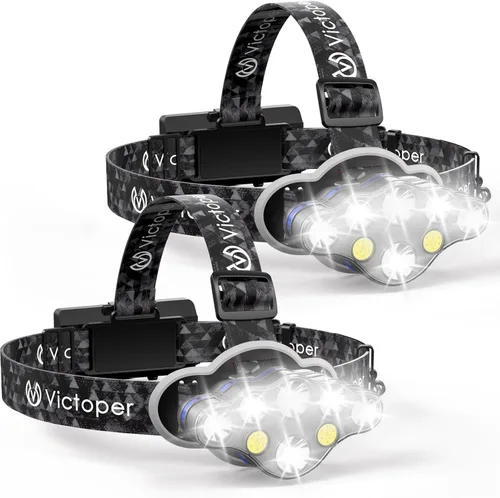 Vista 11 de Victoper - Linterna frontal recargable, 8 LED de 18000 lúmenes con luz roja, linterna frontal USB ligera, impermeable, de 8 modos, equipo para Negro