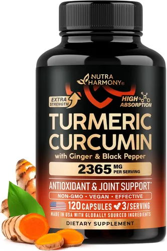 Suplemento de curcumina de cúrcuma 2365 mg - Cúrcuma con jengibre y pimienta negra - Altamente biodisponible y extrafuerte 95% curcuminoides -