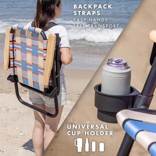 Vista 3 de GoSports WOVN - Silla de playa tipo mochila – 9 estilos disponibles – Silla de camping plegable de primera calidad