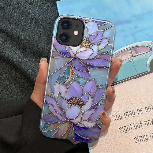 Vista 4 de ZHEGAILIAN Funda para iPhone 11, carcasa dura a prueba de golpes + silicona suave 2 en 1 híbrida, parachoques a prueba de caídas - Vidrio manchado