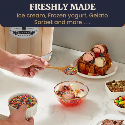Vista 5 de Elite Gourmet Maxi-Matic EIM-924L Máquina para hacer helados eléctrica de 4 cuartos estilo antiguo, cubeta de pino
