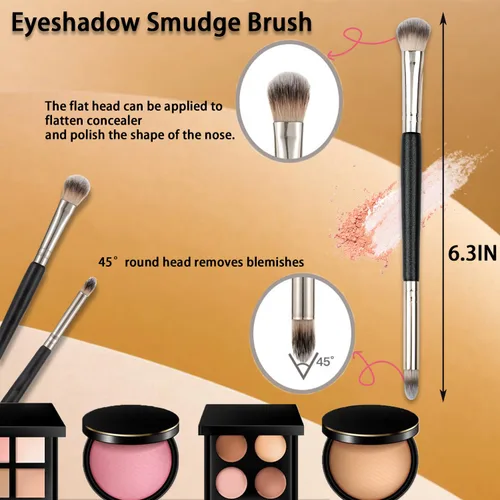 Vista 3 de Juego de brochas de maquillaje y esponjas de maquillaje profesional, juego de brochas de base de maquillaje de doble extremo, brocha de maquillaje