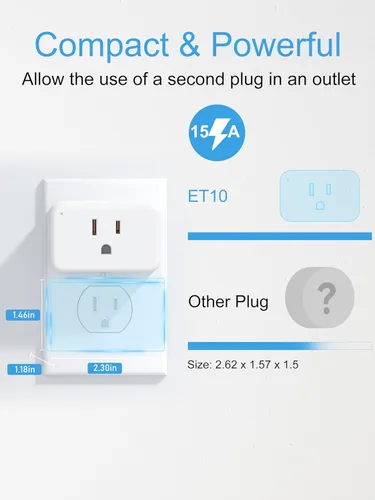 Vista 6 de EIGHTREE Enchufe inteligente de 15 A, salida WiFi que es compatible con Alexa y Google Home y SmartThings, no requiere concentrador, toma