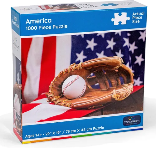 Rompecabezas de béisbol de 1000 piezas de bandera y mitón divertidos rompecabezas deportivos icónicos | Continuum Games, para amantes del béisbol,