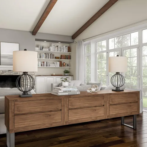 Vista 5 de Lavish Home - Juego de 2 lámparas de mesa modernas de hierro forjado con bombillas LED, estilo rústico de granja para sala de estar o dormitorio