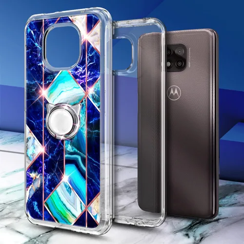 Vista 4 de NGB Supremacy Funda para Moto G Power 2021 con protector de pantalla de vidrio templado (cobertura máxima) soporte de anillo/correa de muñeca, funda