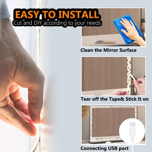 Vista 7 de Kit de luces LED para espejo de tocador para set de tocador de maquillaje, tira de luz LED flexible de 13 pies en zigzag (espejo no incluido)