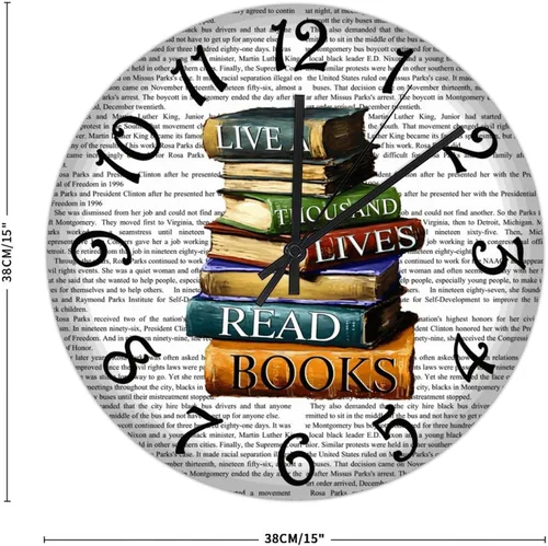 Vista 2 de Lived A Thousand Lives Read Books Reloj de pared de PVC para leer biblioteca, reloj colgante de 15 pulgadas, funciona con pilas, reloj moderno