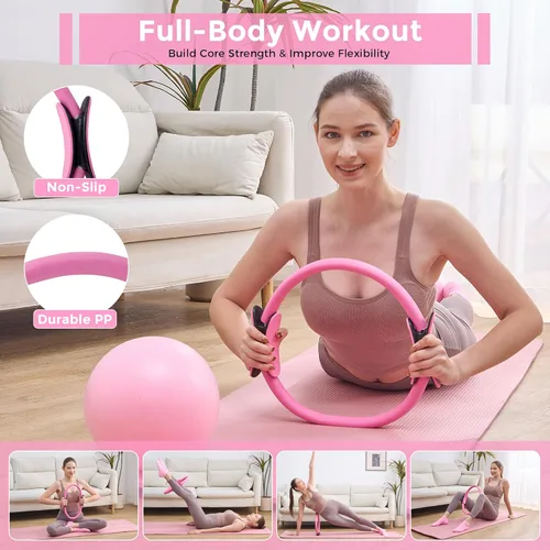Vista 2 de Home Pilates Kit Pilates Equipment Set, Better Yoga Pilates Essentials Kit for Women with 14.5" Pilates Ring, Ball, Resistance Bands, Ankle Weights